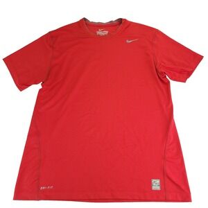 Nike Shirt Mens XL Red Dri FIT Fitted Pro Combat Short Sleeve Athletic Gym BJJ